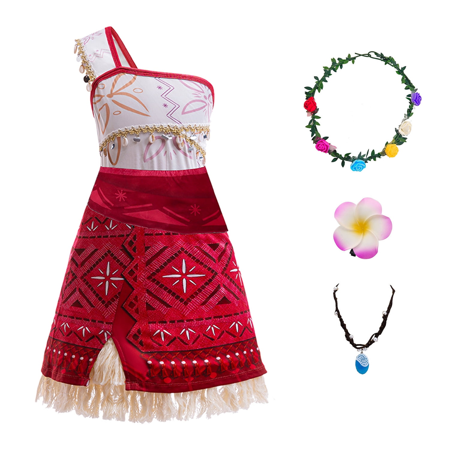 M MUNCASO Costume Moana Pour Fille – Robe De Fête Princesse Avec Collier, Fleur Et Bandeau Pour Halloween, Anniversaire, Cosplay