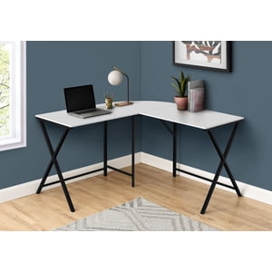 Monarch Specialties Computer Desk, Home Office, Corner, 55"l, L Shape, Work, Laptop, Metal, Laminate, White, Black, Contemporary, Modern