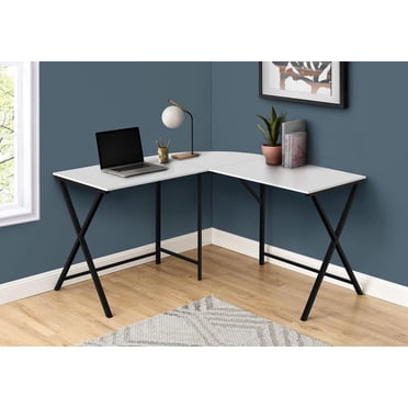 Monarch Specialties Computer Desk, Home Office, Corner, 55"l, L Shape, Work, Laptop, Metal, Laminate, White, Black, Contemporary, Modern