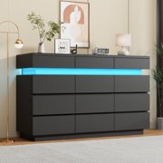 BeesClover 12 Drawer Dresser for Bedroom, 59" Wooden Dresser with LED Lights and Large Storage Drawers, Modern Dressers & Chests of Drawers with Anti-Tipping for Bedroom Living Room