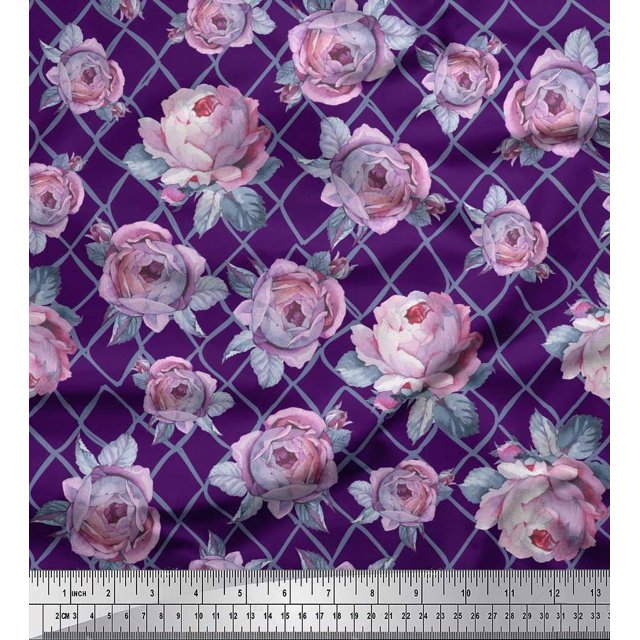 Soimoi Poly Georgette Fabric Geometric,Leaves & Rose Floral Print Fabric by the Yard 42 Inch Wide