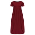 thumbnail image 1 of Leutsin Robe Longue Décontractée pour Femme Grande Taille, Col Rond, Été, Manches Courtes, Unie, Ample, avec Poches, 1 of 5