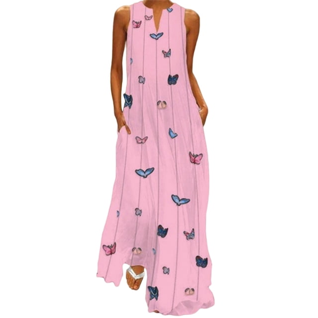 Bellella Robe Longue Maxi pour Femmes, Robe Débardeur à Col en V, Imprimé Floral, Robe d'Été de Plage, Ample, Sans Manches, Style Fête, V 5TG