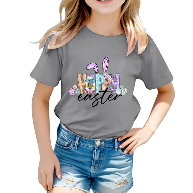 4t Fille Tout-Petit Extra Large Enfant Filles Pâques Mignon Graphique Col Rond Manches Courtes T-Shirt Décontracté d'Été