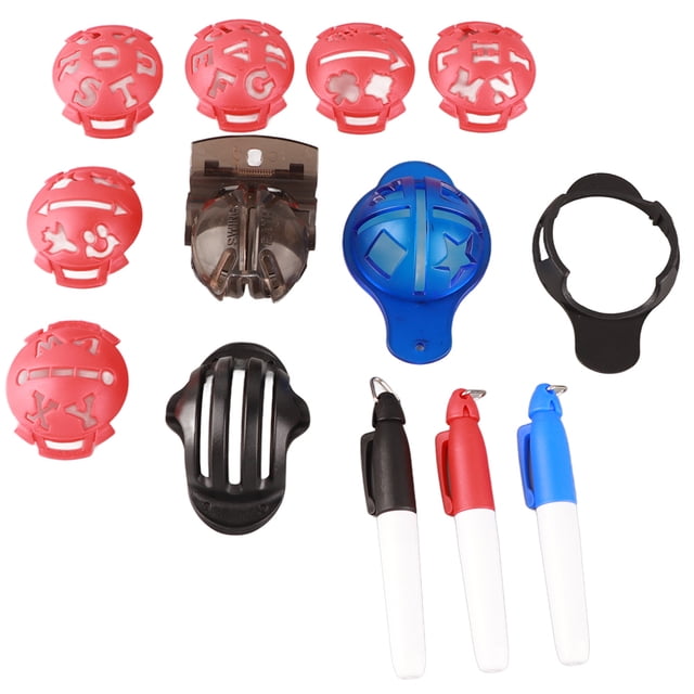 Golf Ball Marker Alignment Kit Complete Set for Easy Aiming and Identification with Letter Templates and Marker Pens for Golf Enthusiasts