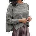thumbnail image 1 of Timegard Knit Tops for Women Crewneck Split Long Sleeve Cropped Pullover Fall Winter Loose Sweaters, 1 of 6