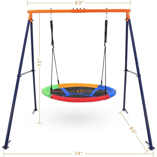 EDTara Outdoor Swing Set for Kids, 440lbs Capacity Saucer Swing With Adjustable Ropes and Metal a-Frame, Great for Backyard, Park, or Playground Use