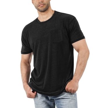 Ediodpoh T-Shirt d'Été pour Homme à Col Rond avec Poche, Décontracté et Confortable, Doux pour la Peau, Hauts pour Hommes, Noir, TG