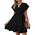 thumbnail image 1 of Pisexur Women's Midi Dress 2024 Short Sleeve V-Neck Summer Dress Drawstring Casual Ruffle A-Line Mini Dress, 1 of 6