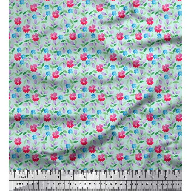 Soimoi Rayon Fabric Leaves & Floral Artistic Printed Craft Fabric by The Yard 56 Inch Wide