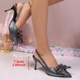 thumbnail image 4 of Heels for Women, Pointed Toe Bowknot Slingback Block Heels, Solid Color Closed Toe Pumps for Casual Office Party, 4 of 9