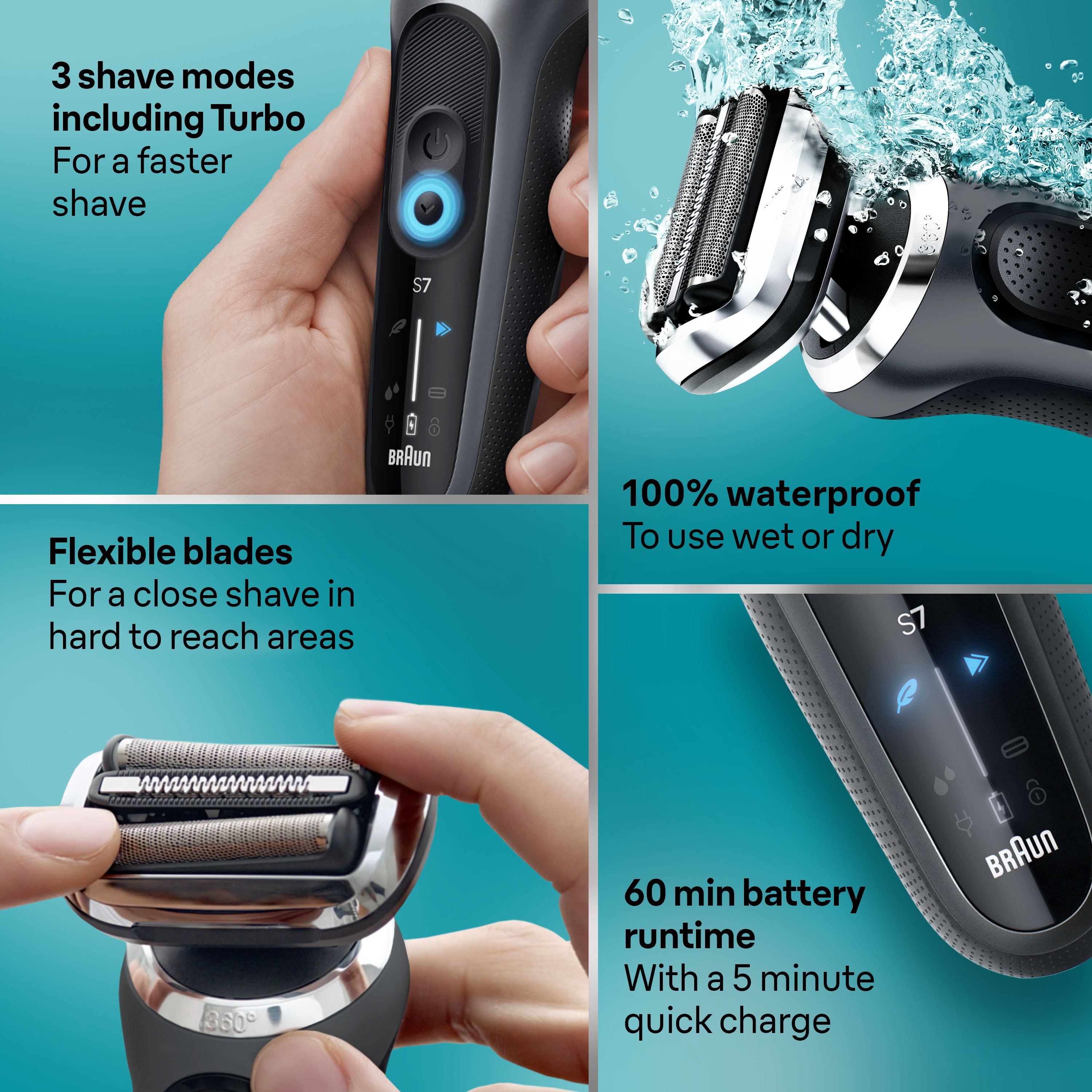 Braun Rasoir Électrique pour Hommes, Series 7 7171cc, Rasage à Sec et sous l'Eau, Modes de Rasage Turbo et Doux, Rasoir à Grille Étanche, Conçu en Allemagne, Centre SmartCare de Nettoyage et de Charge Inclus, avec T de Précision