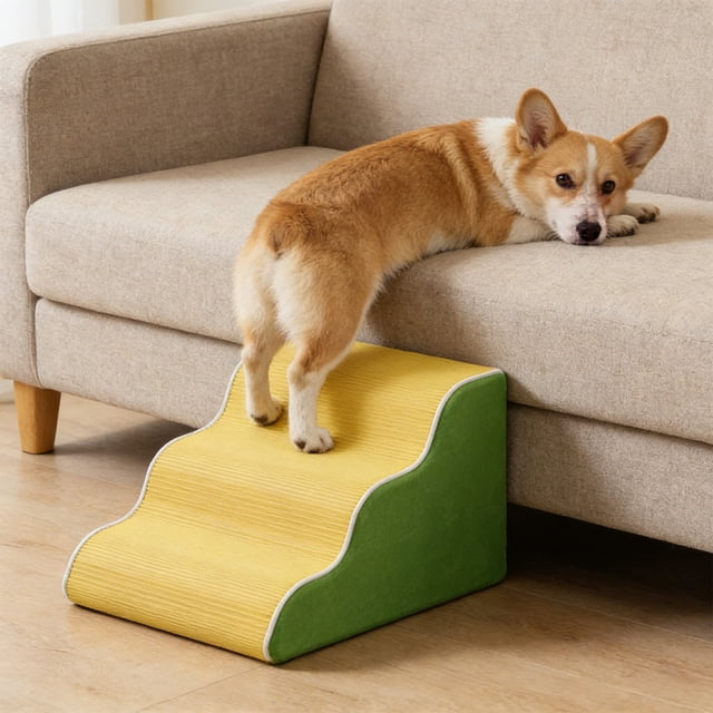 Deeceymbur Foam Pet Stairs for Dogs Cats Non Slip Surface Washable Cover Portable Step Ramp Supportive Design for Senior Small Medium Pet Indoor Rest
