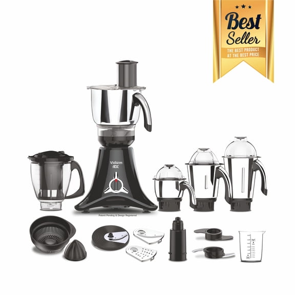 Vidiem ADC 750W Blender Mixer Grinder, 110V, Stainless Steel Blades, 5 Jars with Chef Jar and Juicer for Grinding and Blending