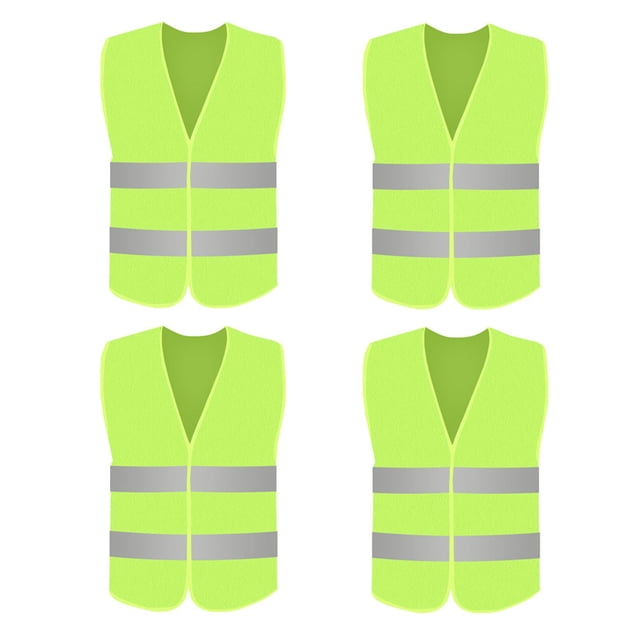 WIFKLSIIPG 4 Pcs Gilet Réfléchissant de Course Haute Visibilité en Jaune fluorescent avec Deux Bandes Réfléchissantes Horizontales à l'Avant. Fabriqué en Tissu Maillé Respirant, Chaque Gilet Mesure Environ 58x68cm et Présente une Taille Ajustable, une Petite Poche Poitrine, et une Tête de Type Gilet pour un Enfilage Facile. Conçu pour une Visibilité Nocturne jusqu'à 200 Mètres, Idéal pour la Course, la Conduite et la Sécurité d'Exercice Lors des Activités de Plein Air.