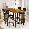 thumbnail image 4 of Lamerge Dining Table Set for 4 Bar Table and Chairs Set Industrial Counter Height Dining Table Set with 4 PU Upholstered Stools Kitchen Pub Table for Kitchen, Restaurant, Space Saving, Rustic Brown, 4 of 4