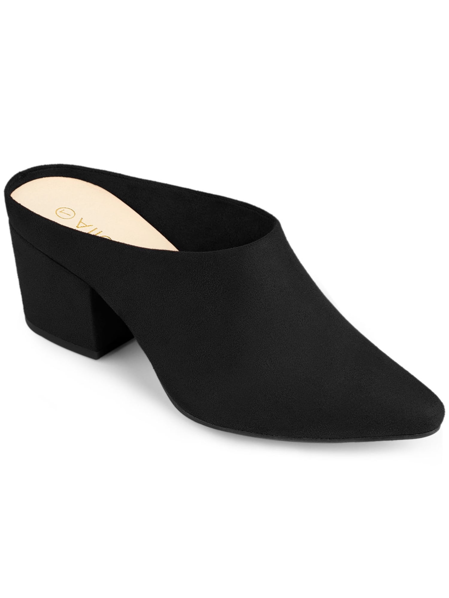 BLISSFUL STEP Sandales à Talons Hauts Blocs pour Femmes à Enfiler Mules à Bout Pointu Noires 9,5