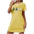 thumbnail image 5 of Sakmal Chemises de Nuit Grande Taille pour Femmes Noël Ludique Ultra Douce Robe de Maison Jaune Imprimé Arbres de Noël Courte Col Rond Manches Courtes Chemises de Nuit P-2TG, 5 of 5
