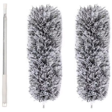 Microfiber Duster with Stainless Steel Pole for Wet or Dry Use, Flexible Duster Head for Ceiling Fans, Walls, Cobweb, Interior Roof, High Reach Cleaning Tool, Adjustable Length from 32 to 95 inches