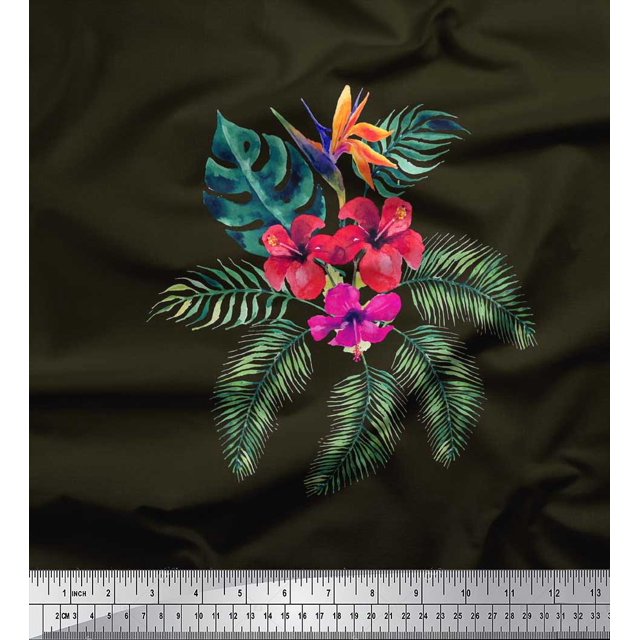 Soimoi Rayon Fabric Floral & Leaves Tropical Print Fabric by Yard 42 Inch Wide