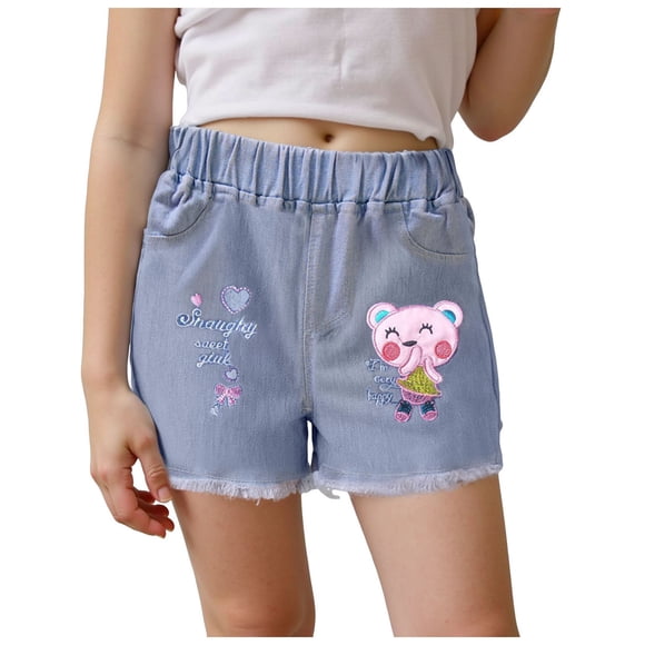 Splozh Bloomer pour Tout-Petits Shorts en Denim pour Filles Été Moyen Vêtements pour Enfants Filles Bébé Ample Tenue d'Extérieur Shorts pour Enfants Mince Rose,7-8 Ans