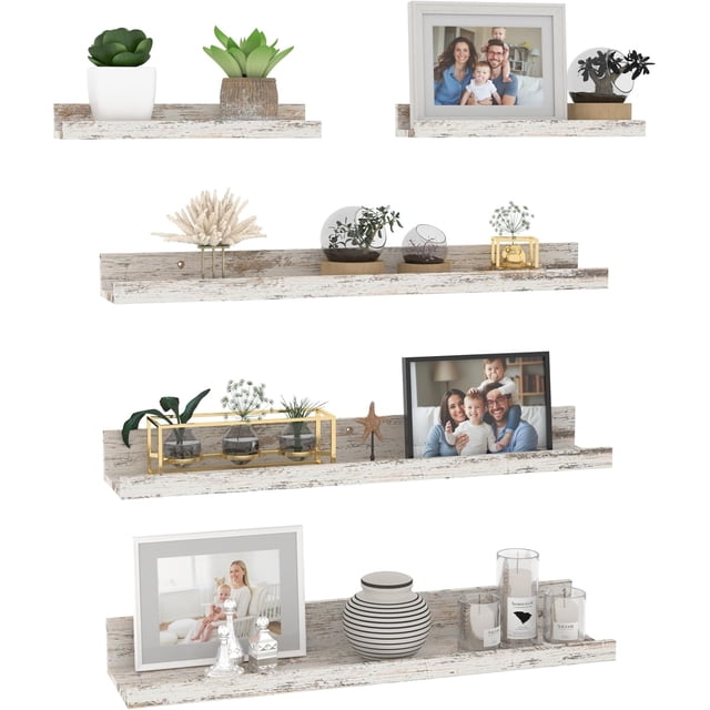 Wall Mounted Floating Shelves Set of Rustic Wood Wall Shelves for Bathroom Bedroom Kitchen Living Room Storage and Decoration Picture Ledge