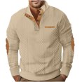 thumbnail image 1 of FAIWAD Mens Long Sleeve Pullover Tops Stand Collar Button Down Classic Color Block Plus Size Tops, 1 of 6