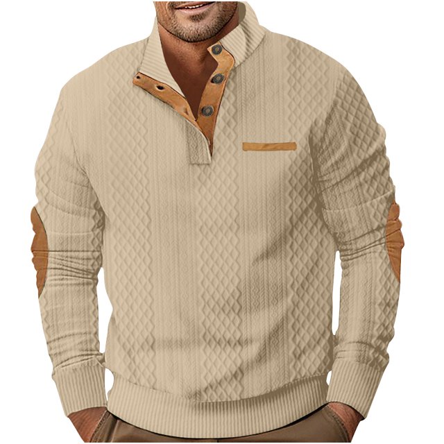 FAIWAD Mens Long Sleeve Pullover Tops Stand Collar Button Down Classic Color Block Plus Size Tops