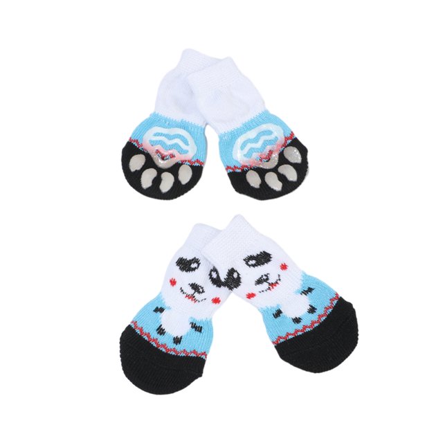 Xingzhi 4piece Anti-Slide Dog Socks - Cotton Thread Prevent Scratching And Slipping Dog Slipper Socks blue and white S 2Set