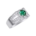 thumbnail image 3 of RYLOS Men's Rings Sterling Silver Designer Starburst 7MM Round Gemstone & Diamond Ring Emerald May Birthstone Rings Size 12, 3 of 7