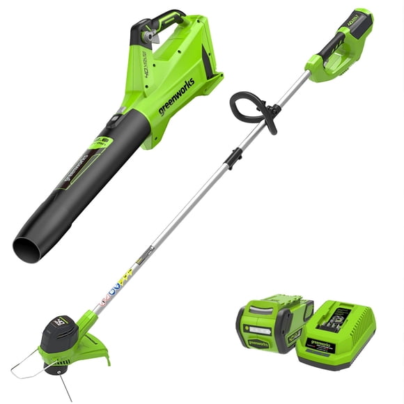 Remis à Neuf GreenWorks CKSB24 40V Taille-Bordures 12 Pouces + Souffleur à Jet, Batterie 4,0 AH et Chargeur Inclus