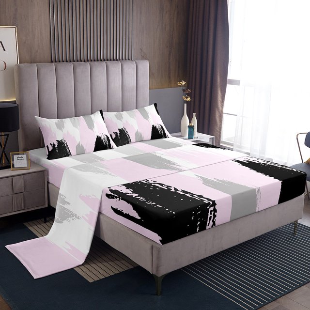 Erosebridal Ensemble de Draps à Rayures Futuristes Format Double, Draps à Géométrie Abstraite Double, Décor Mode Moderne