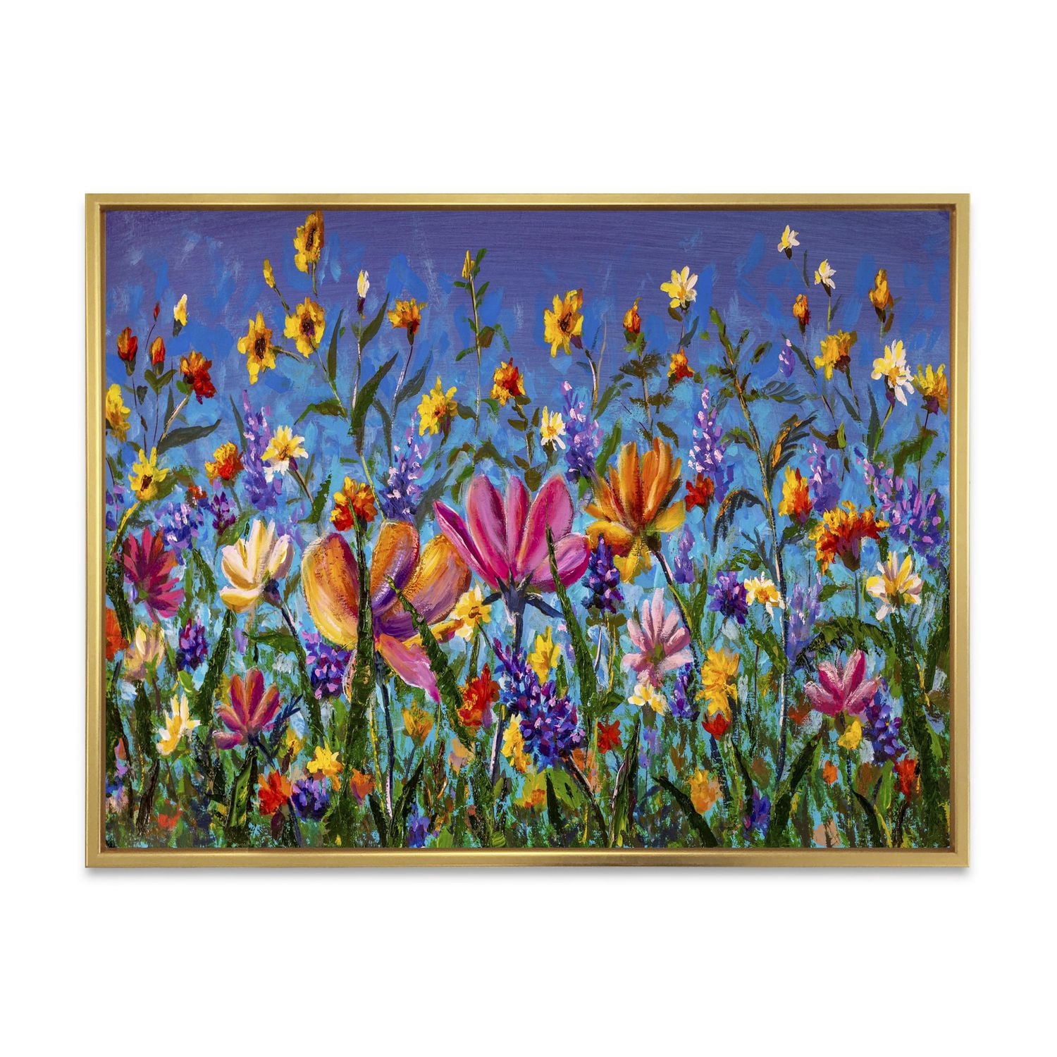 Designart Marguerites et fleurs sauvages dans le champ de jardin d'été I ART MURAL À CADRE FLOTTÉ