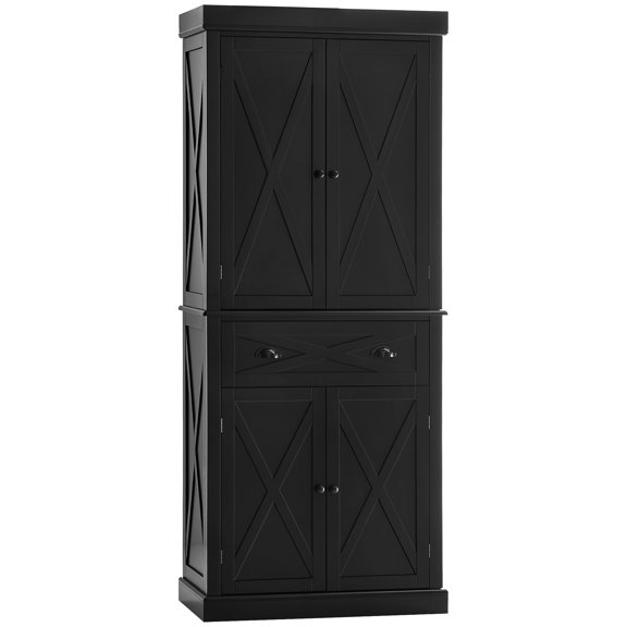 HOMCOM Garde-Manger de Cuisine, Buffet Autoportant avec 4 Portes, Noir