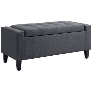 HOMCOM Banc Ottoman Rectangulaire Capitonné en Lin avec Dessus Rabattable