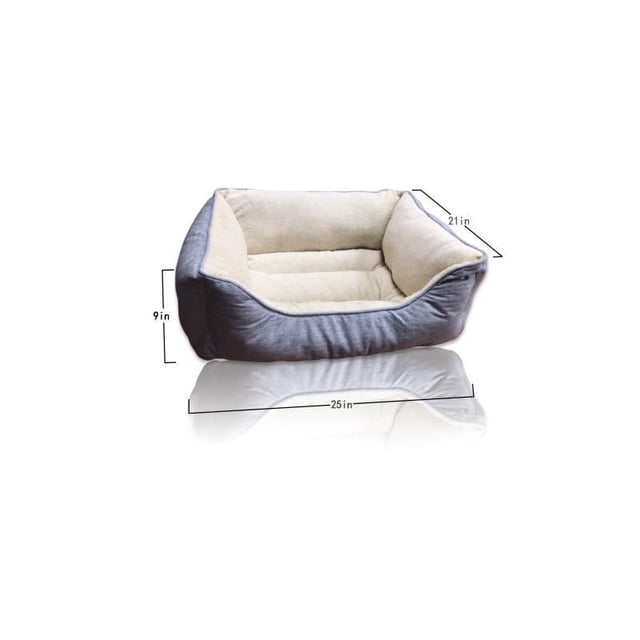 Lit pour Chien avec Coussins Surélevés sur Trois Côtés, Mesurant 25 Pouces de Large, 21 Pouces de Profond et 9 Pouces de Haut, avec un Extérieur Gris et un Coussin Intérieur Doux de Couleur Crème, Conçu comme Oreiller pour Chien et Chaise Longue pour Animaux de Compagnie pour Petits à Moyens Chiens.