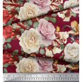 thumbnail image 3 of Soimoi Tissu Georgette Rouge Moss Feuilles & Rose Imprimé Floral au Mètre 42 Pouces de Large, 3 of 3