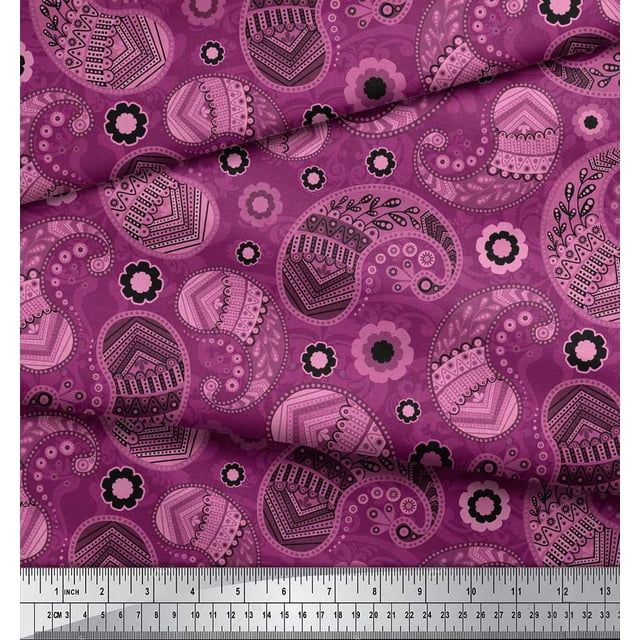 Soimoi Tissu Cambric en Coton Tissu Imprimé Floral et Cachemire 1 Yard 56 Pouces de Large