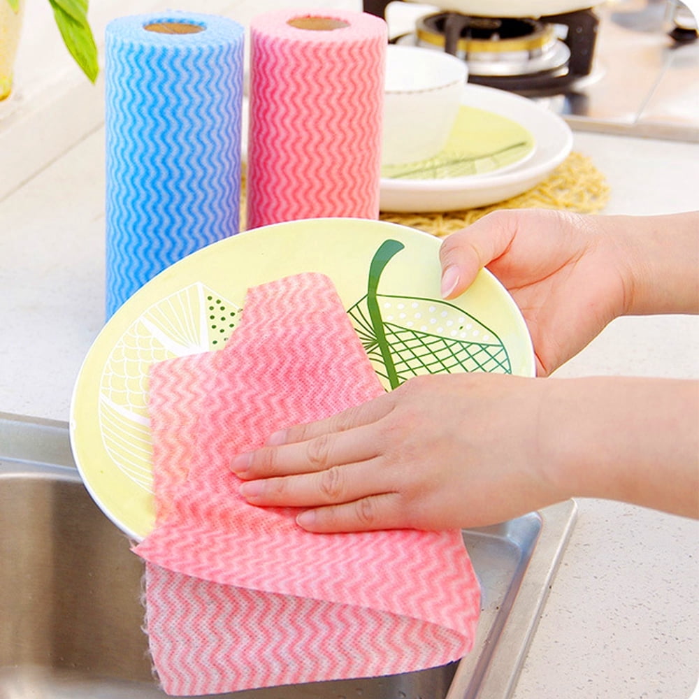 Disposable Cleaning Towels Reusable Cleaning Cloth Handy Cleaning Wipes Washable Kitchen Paper Towels Dish Rags Multi Use Wiping Rag Household Supplies 50 Count/Roll (Blue)