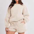 thumbnail image 4 of IROINNID Survêtement pour Femmes Ensemble 2 Pcs Rabais Blouse à Col Rond Hauts à Manches Longues Chandail Shorts Ensemble Décontracté Ensemble de Jogging, Kaki, 4 of 9