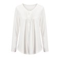 thumbnail image 1 of DYMADE Women's Solid Henley V-Neck Blouse Pleated Button Tunic Shirt Top, 1 of 2