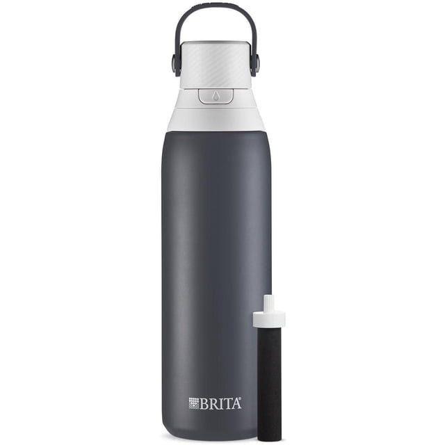 Brita Bouteille d'eau filtrant en acier inoxydable isolant avec paille, bouteille d' eau sans BPA pour les sports, les voyages ou la randonnée, Idéal pour le cadeau, boucle facile à transporter, couvercle étanche, 26 Oz,