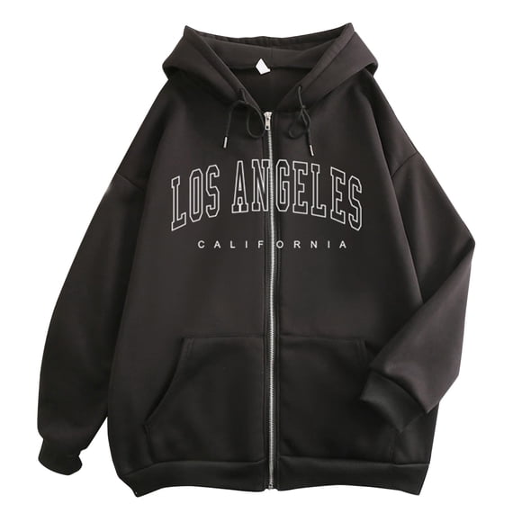 LUOGENLI Womens Sweatshirt Letter Print Long Sleeve Hoodie Zipper Top Casual Top Shirt Hoodie Sweatshirt Womens Hoodies Zip up Black Size XL