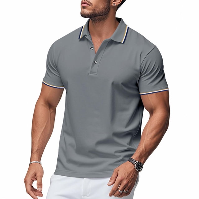 Weiqiqre Men Shirts Short Sleeve Button Down Shirts Classic Stripe Golf Polo Collared Work Shirts