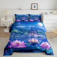 thumbnail image 1 of Erosebridal Pink Lotus Bedding Full Comforter Set, Lake Landscape Down Comforter, Japanses Style Decor, Reversible 3pcs, 1 of 7