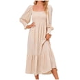 thumbnail image 1 of RKSTN Robe Maxi à Manches Longues pour Femmes, Encolure Carrée, Décontractée, Boutonnée, Bohème, Imprimé Floral, Automne, Longues Robes, 1 of 5