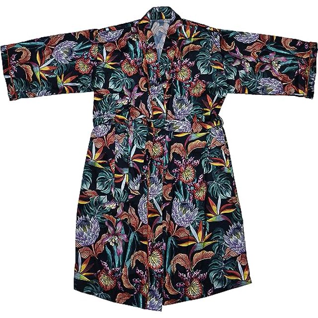 Anuschka Peignoir Imprimé pour Femmes - Collection de Vêtements de Nuit Faite de Polysoie 100 % Recyclée - Island Escape Noir, 3X