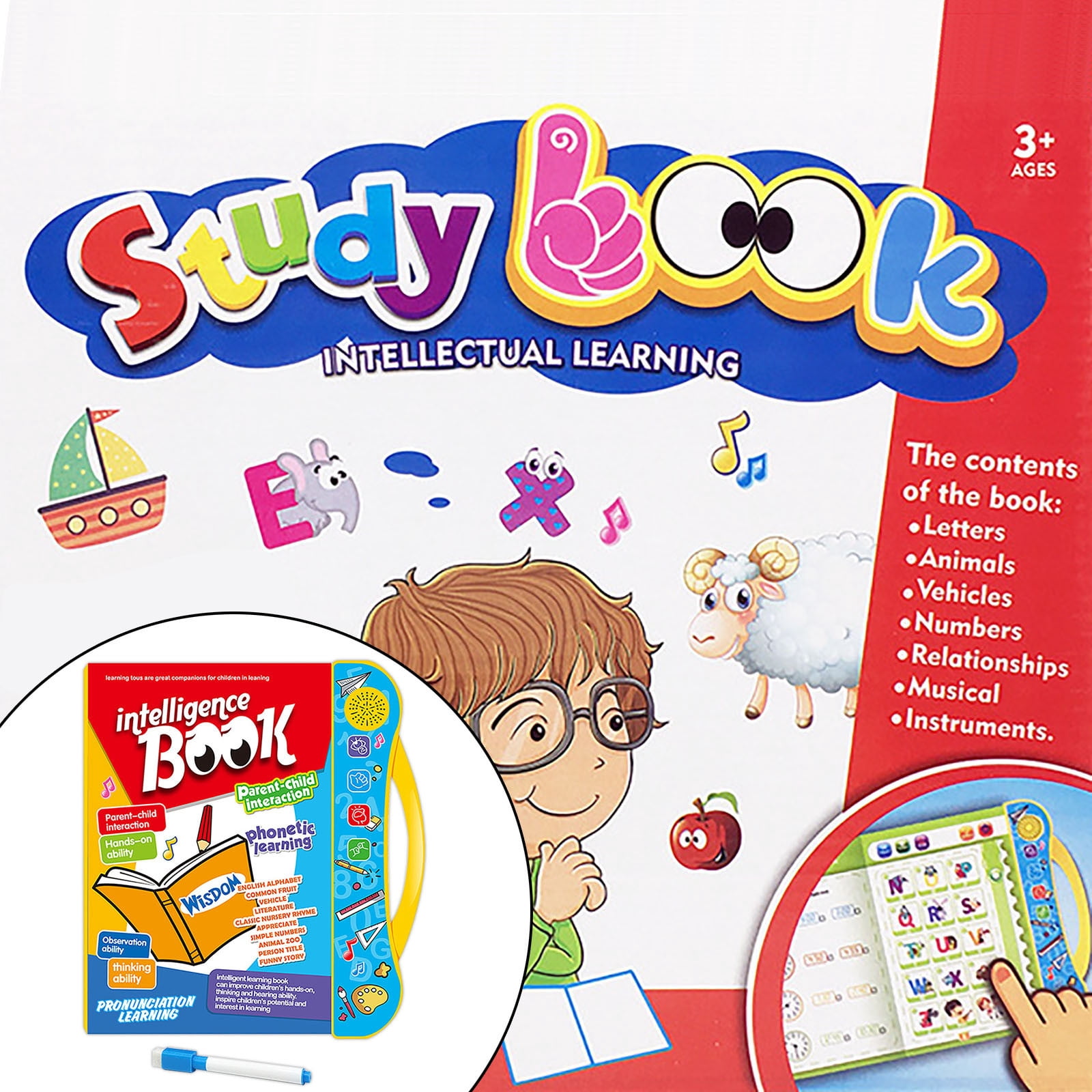 EGNMCR Sound Book For Children Interactive Toy With English Letters, Words And Shapes. Educational Toys For Toddlers, Learning Toys For 3 Years And Older