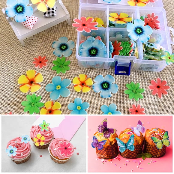 1 Box Hawaiian Flowers Butterflies Cake Toppers Edible Wafer Paper Decorations Edible Flowers Cupcake Toppers Cake Decor