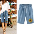 thumbnail image 2 of VEKDONE Cheap Clothes for Women Plus Size Shorts for Women Comfort Linen Cotton Trousers Printed Plus Size Drawstring Wide Leg Short Pant With Pockets, 2 of 3
